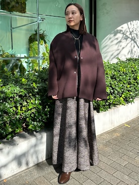 「アイテム（ノーカラージャケット）」を使った、azusaさん（レディース・153cm）の秋コーディネート