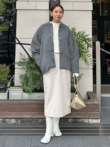 最終値引き　エレンディーク　モヘヤスタンドカラーコート グレー オーバーサイズ 最終値引き エレンディーク モヘヤスタンドカラーコート グレー