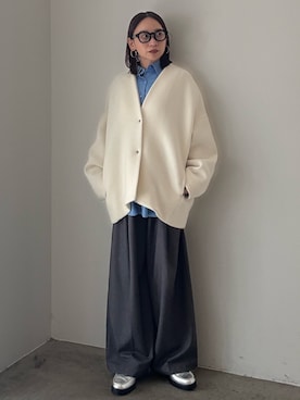 「アイテム（ノーカラージャケット）」を使った、azusaさん（レディース・153cm）の秋コーディネート
