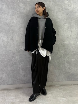 「アイテム（ノーカラージャケット）」を使った、azusaさん（レディース・156cm）の冬コーディネート