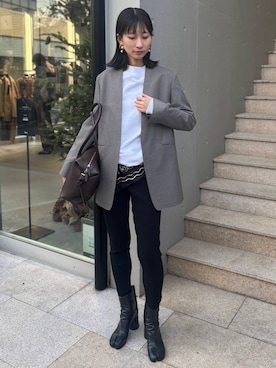 「アイテム（ノーカラージャケット）」を使った、chaosmikuさん（レディース・170cm）の冬コーディネート