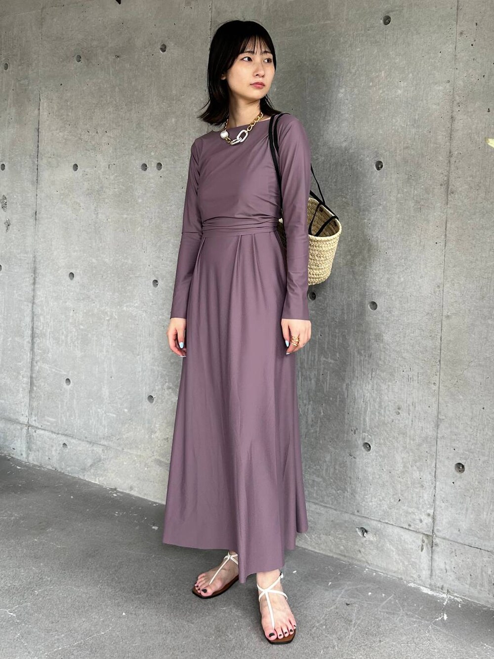 「高身長、Chaos、水着、夏コーデ、おでかけ、旅行、海、海外旅行、サンダル、大人カジュアル」｜「ChaosのChaos(カオス)/エーゲSWIMワンピース（水着、ピンク系）」を使った、chaosmikuさん（レディース・170cm）の夏コーディネートの1枚目の写真