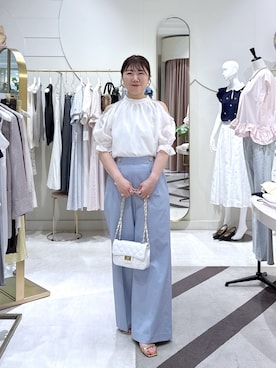 「La boutique BonBon（ラブティックボンボン）の【チャレンジしたいお上品ホルターネック】ホルターネックオープンショルダーブラウス（シャツ/ブラウス、ホワイト系）」を使った、yukilabonさん（レディース・158cm）の春コーディネート