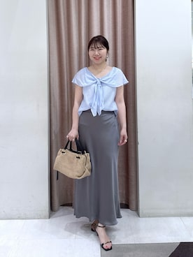 「La boutique BonBon（ラブティックボンボン）の【最高にキュート・全骨格対応】ハートトップネックレス/長さ調整スライダー付き（ネックレス、ゴールド系）」を使った、yukilabonさん（レディース・158cm）の春コーディネート
