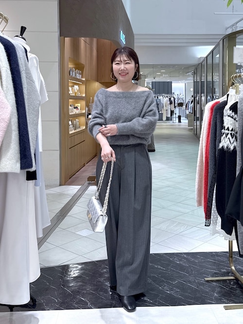 【美品】ヘアリーウールカシミヤ混オフショルニット ラブティックボンボン セール】【今すぐお届け！・miki監修】ヘアリーウールカシミヤ混