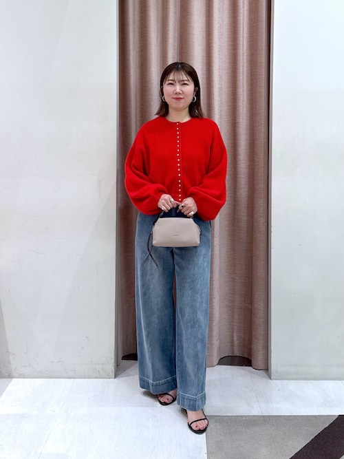 美脚見え】バックレースアップデニムワイドパンツ（デニムパンツ