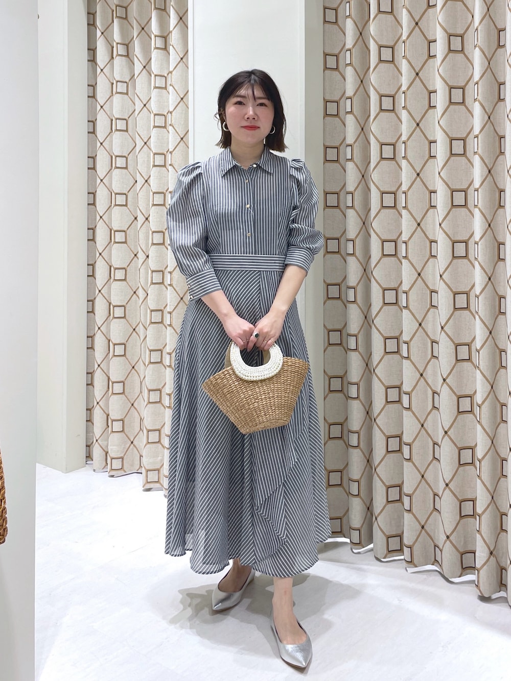 □ Bonpoint ボンポワン ストライプ シャツ ワンピース 半袖 150
