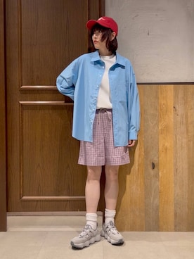 「RAGEBLUE（レイジブルー）のエンブレム刺繍キャップ（キャップ、レッド系）」を使った、nonameさん（レディース・170cm）の春コーディネート