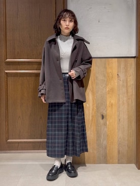 「アイテム（スカート、グリーン系）」を使った、nonameさん（レディース・170cm）の冬コーディネート