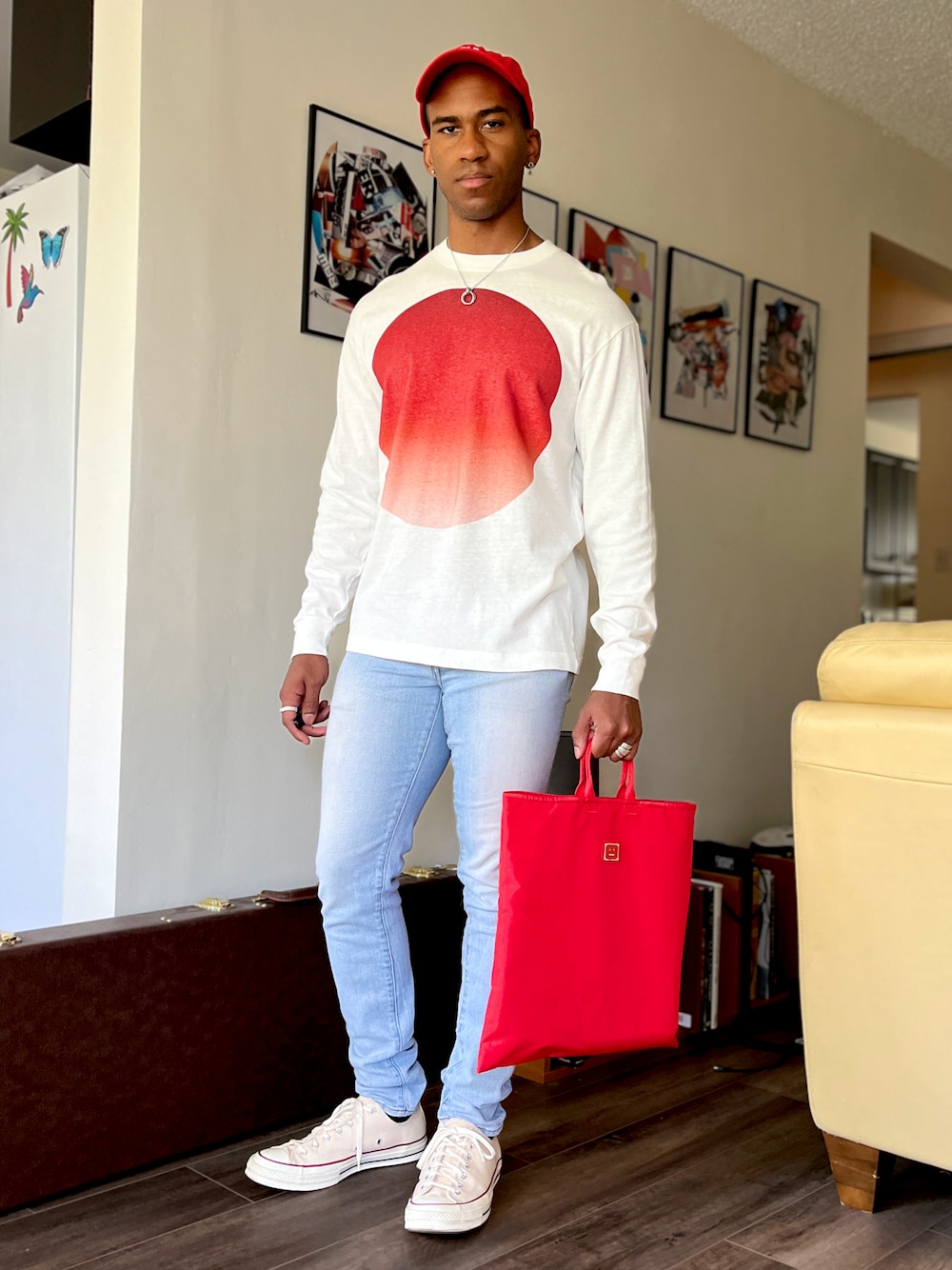 「お出かけコーデ、プチプラ、今日のコーデ、おしゃれさんと繋がりたい、大人カジュアル、プチプラコーデ、ootd、いいね、save、フォローお願いします🤑、リラックススタイル、converse、AcneStudios」｜「BLUE BLUE JAPANのアイテム（Tシャツ/カットソー、ホワイト系）」を使った、stefanlegacyさん（メンズ・175cm）の夏コーディネートの1枚目の写真