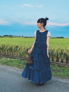 「merry jenny（メリージェニー）のアイテム（ジャンパースカート）」を使った、すにーさん（レディース・162cm）の夏コーディネート