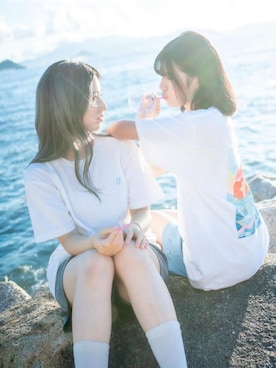 「GU（ジーユー）のアイテム（カーゴパンツ、ブルー系）」を使った、Isabel ୨୧*˚·さん（レディース・158cm）の春コーディネート