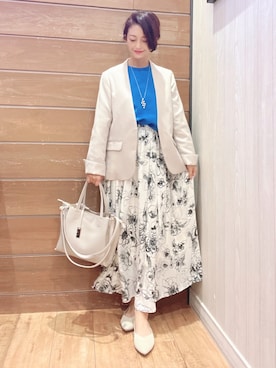 「春服デビュー宣言」｜「アイテム（ノーカラージャケット）」を使った、aaamiさん（レディース・154cm）の春コーディネート