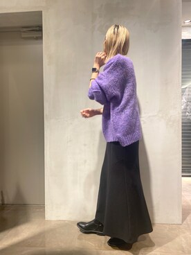 「パープル×黒」｜「アイテム（スカート）」を使った、kyokoさん（レディース・164cm）の冬コーディネート