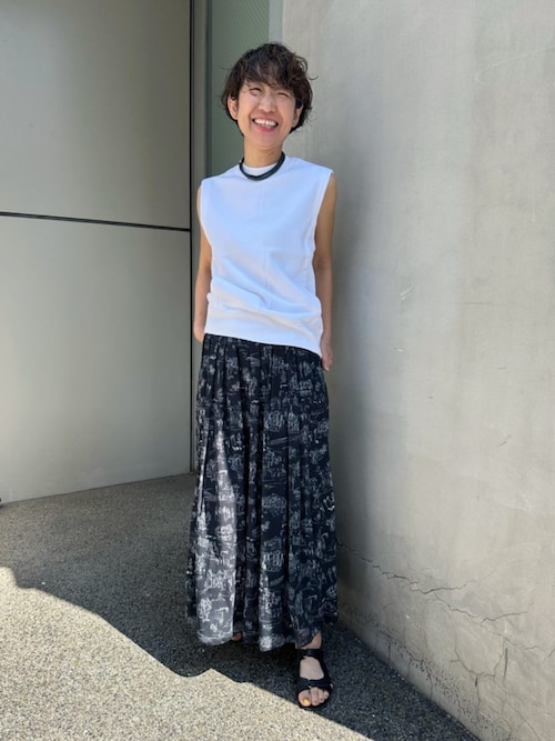 スカート moma LandScapeシルクストレッチ イージータックスカート（スカート