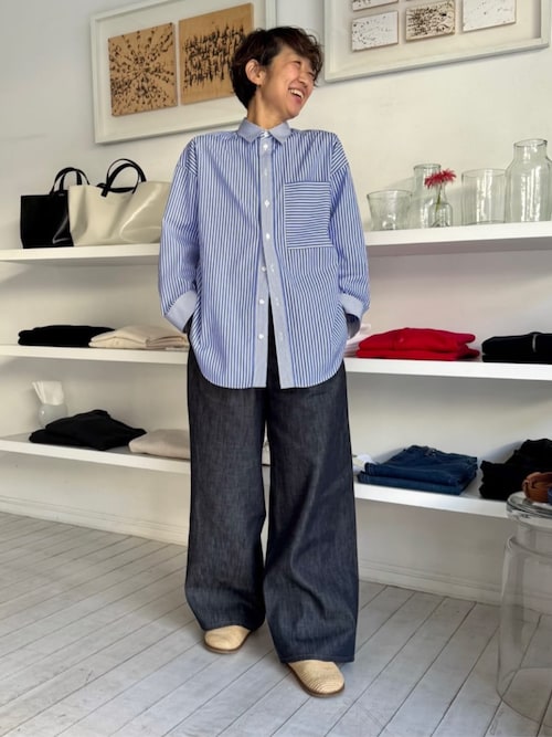 美品 GALERIE VIE(ギャルリー・ヴィー)スタンドカラーストライプシャツ コントラストストライプ レギュラーシャツ | GALERIE VIE (Women