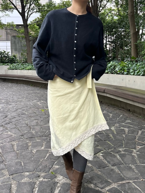 BACCA ナイロンリネンビンテージギャバジン レースコンビラップスカート ナイロンリネンビンテージギャバジン レースコンビラップスカート