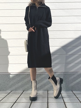 「Casselini（キャセリーニ）のアイテム（ブーツ）」を使った、yuriさん（レディース・155cm）の冬コーディネート