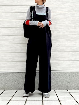 「アイテム（サロペット/オーバーオール、グレー系）」を使った、yuriさん（レディース・155cm）の秋コーディネート