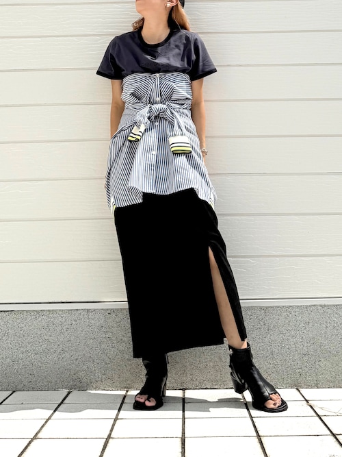 セール】ストライプリブドッキングシャツ（シャツ/ブラウス）｜Q