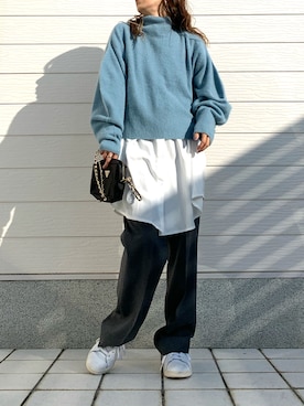 「タートルネック」｜「アイテム（シャツワンピース）」を使った、yuriさん（レディース・155cm）の冬コーディネート
