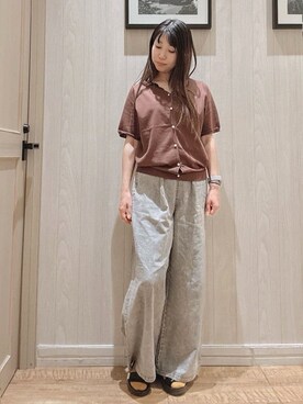 「DRESKIP（ドレスキップ）の【洗える/S-LL/前後2WAY】きれい見え 刺繍ニットカーディガン（カーディガン/ボレロ、ブラウン系）」を使った、コズズさん（レディース・156cm）の秋コーディネート