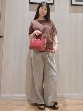「DRESKIP（ドレスキップ）の【洗える/S-LL/前後2WAY】きれい見え 刺繍ニットカーディガン（カーディガン/ボレロ、ブラウン系）」を使った、コズズさん（レディース・156cm）の秋コーディネート