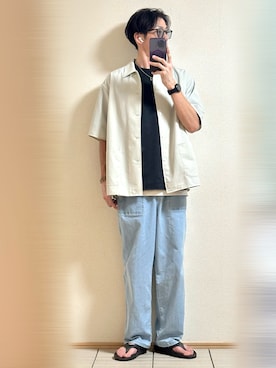 「URBAN RESEARCH DOORS（アーバンリサーチドアーズ）の『XLサイズ/WEB限定』『UR TECH DRYLUXE』SHORT-SLEEVE SHIRTS（シャツ/ブラウス）」を使った、Sammyサミーさん（メンズ・177cm）の夏コーディネート