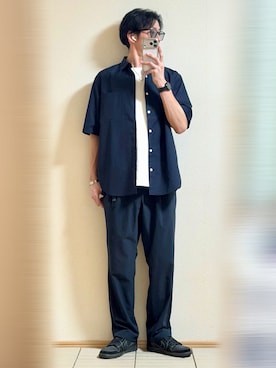 「WYM LIDNM（ウィム バイ リドム）のCOOL DRY DENSE TEE -STANDARD FIT-（Tシャツ/カットソー、ホワイト系）」を使った、Sammyサミーさん（メンズ・177cm）の夏コーディネート