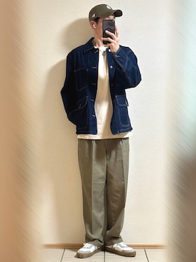 「ジャーマントレーナー」｜「アイテム（デニムジャケット）」を使った、Sammyサミーさん（メンズ・177cm）の春コーディネート