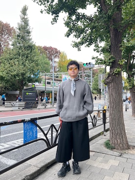 「アイテム（カーディガン/ボレロ）」を使った、min chiさん（メンズ・172cm・30代）の秋コーディネート