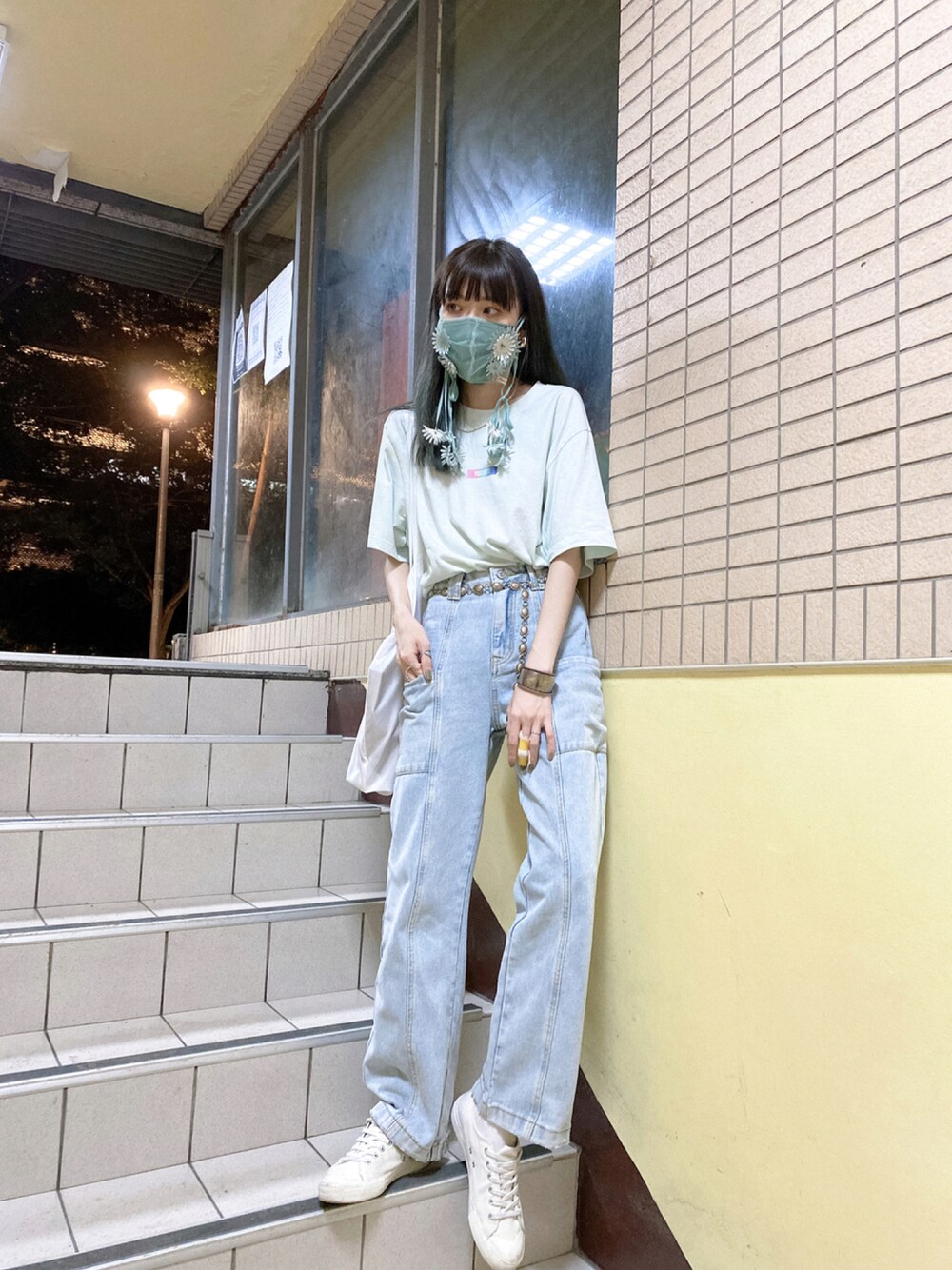 「ootd、summer、minimatters、MUJI、yoasobi、UNIQLO U、UNIQLOコーデ、女人味、夏コーデ、街頭穿搭、BEAMS BOY、MASK」｜「MUJI Laboのアイテム（シューズ、ホワイト系）」を使った、Shih シイ🐰さん（レディース・164cm）の秋コーディネートの1枚目の写真