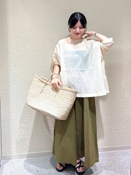 リネンレーヨンワイドギャザーパンツ