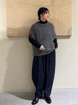 「かぐれ（カグレ）のウールハイゲージタートルネック（ニット/セーター）」を使った、秋山 里織さん（レディース・158cm）の冬コーディネート