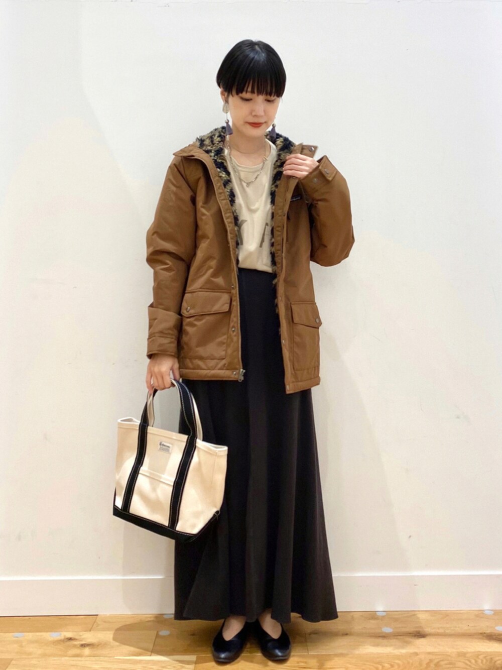 「ビッグシルエット、レオパード、ロンT、休日スタイル、ブラウン、patagonia、シンプルコーデ、韓国ファッション、秋服準備はじめました、秋トレンド2021、ベージュ、おしゃれさんと繋がりたい、URBAN RESEARCH DOORS、URBAN RESEARCH DOORS WOMENS、EKAL」｜「patagoniaのpatagonia/パタゴニア　ボーイズインファーノジャケット　BOYS INFURNO JKT（マウンテンパーカー、ブラウン系）」を使った、saoriさん（レディース・158cm）の秋コーディネートの1枚目の写真