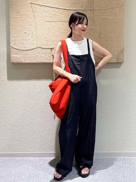 「シャツスタイル」｜「アイテム（オールインワン・サロペット）」を使った、saoriさん（レディース・158cm）の夏コーディネート