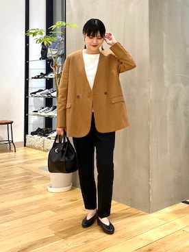 「いまどきジャケット写真」｜「アイテム（ノーカラージャケット）」を使った、saoriさん（レディース・158cm）の春コーディネート