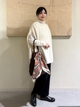 「かぐれ（カグレ）のウールハイゲージタートルネック（ニット/セーター）」を使った、秋山 里織さん（レディース・158cm）の秋コーディネート