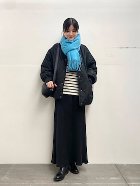 「かぐれ（カグレ）のボーダーワイドカットソー（Tシャツ/カットソー）」を使った、秋山 里織さん（レディース・158cm）の秋コーディネート