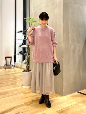 「URBAN RESEARCH DOORS（アーバンリサーチドアーズ）のラウンドボストンミニバッグ（ショルダーバッグ）」を使った、秋山 里織さん（レディース・158cm）の秋コーディネート