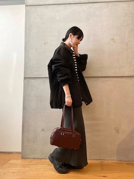 「骨格ウェーブ」｜「アイテム（その他アウター）」を使った、秋山 里織さん（レディース・158cm）の秋コーディネート