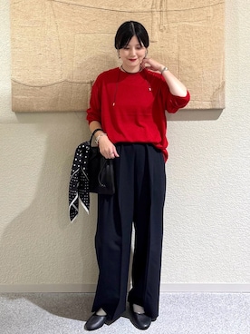 「かぐれ（カグレ）のウォッシャブルシルクワイドニット（ニット/セーター）」を使った、秋山 里織さん（レディース・158cm）の秋コーディネート