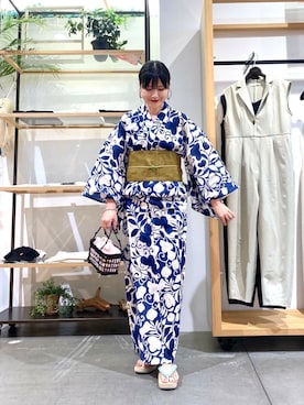 「アイテム（着物）」を使った、秋山 里織さん（レディース・158cm）の夏コーディネート