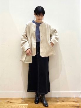 「秋トレンド2021」｜「アイテム（ノーカラージャケット）」を使った、saoriさん（レディース・158cm）の秋コーディネート