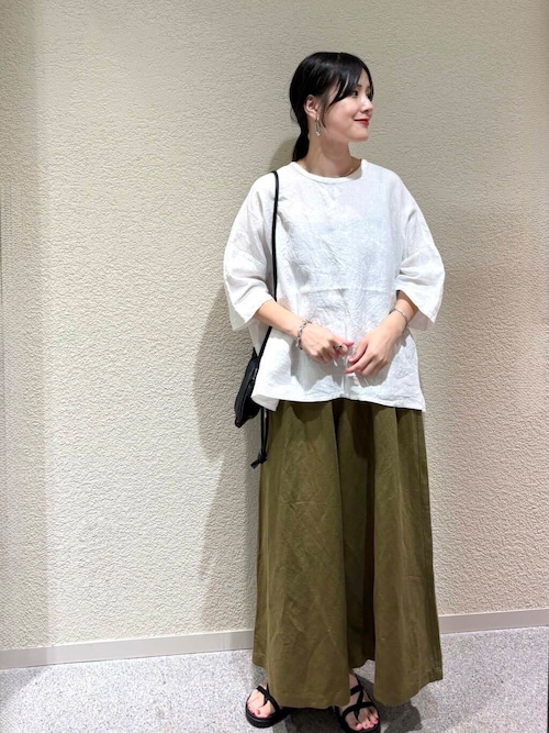 リネンレーヨンワイドギャザーパンツ