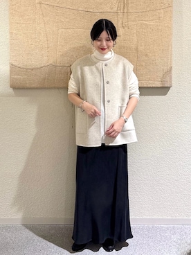 「アイテム（その他アウター、ベージュ系）」を使った、秋山 里織さん（レディース・158cm）の秋コーディネート