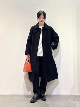 「URBAN RESEARCH DOORS（アーバンリサーチドアーズ）のピンタックフリルスタンドカラーブラウス（シャツ/ブラウス）」を使った、秋山 里織さん（レディース・158cm）の冬コーディネート