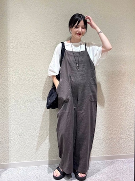 「アイテム（オールインワン・サロペット、グレー系）」を使った、saoriさん（レディース・158cm）の夏コーディネート