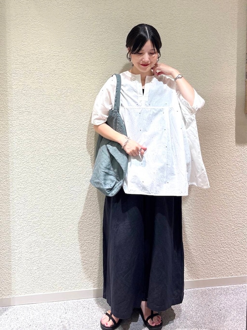リネンレーヨンワイドギャザーパンツ