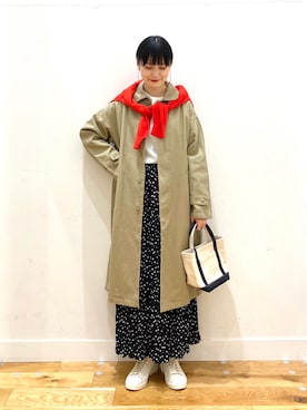 「春ニット」｜「アイテム（ステンカラーコート）」を使った、saoriさん（レディース・158cm）の春コーディネート